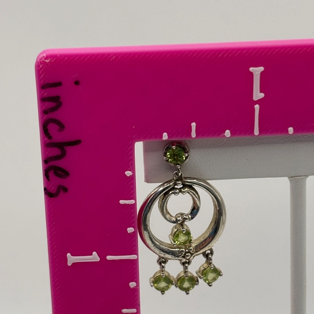 Vintage Michelle Albala Sterling Peridot Silver Dangle Drop Earrings Green Stone - Picture 2 of 6